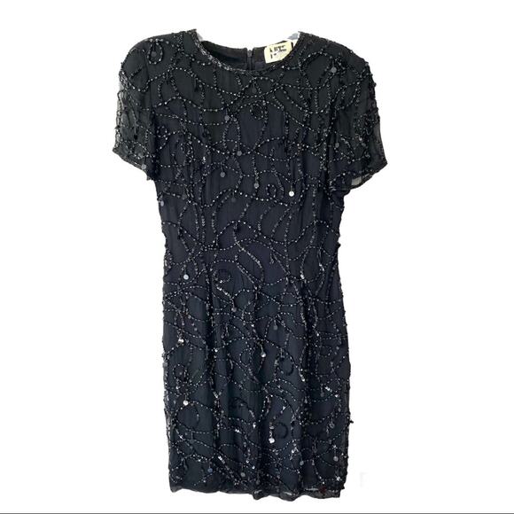 NiteLine Vintage Black Sequin Beaded Party Y2K Mini Dress size 6 - Picture 1 of 8
